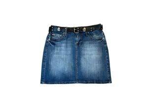L.A. Blues Mini Skirt Women's 10 Blue Denim 5-Pockets Belted Waist Y2k